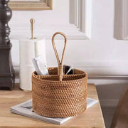 Cesta de Armazenamento de Vime em Rattan Feita a Mão Cesta de Armazenamento de Vime em Rattan Feita a Mão Bellaffina Redondo com alça 