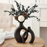 Conjunto com 2 Vasos Decorativos de Cerâmica para Sala e Mesa Conjunto com 2 Vasos Decorativos de Cerâmica para Sala e Mesa Bellaffina Preto 