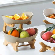 Fruteira de Mesa Cesta de Fruta Bambu Fruteira de Mesa Cesta de Fruta Bambu Bellaffina Bege (2 camadas) 