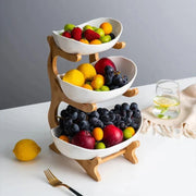 Fruteira de Mesa Cesta de Fruta Bambu Fruteira de Mesa Cesta de Fruta Bambu Bellaffina Branco (3 camadas) 