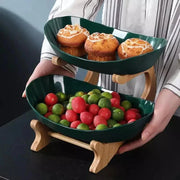 Fruteira de Mesa Cesta de Fruta Bambu Fruteira de Mesa Cesta de Fruta Bambu Bellaffina Verde (2 camadas) 