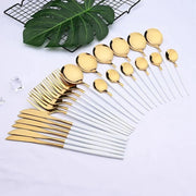 Jogo de Talheres Inox 24 Peças de Luxo Jogo de Talheres Inox 24 Peças de Luxo Bellaffina Branco e dourado 