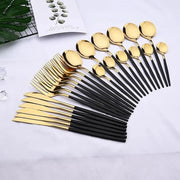 Jogo de Talheres Inox 24 Peças de Luxo Jogo de Talheres Inox 24 Peças de Luxo Bellaffina Preto e dourado 