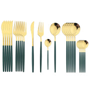 Jogo de Talheres Inox 24 Peças de Luxo Jogo de Talheres Inox 24 Peças de Luxo Bellaffina Verde e dourado 