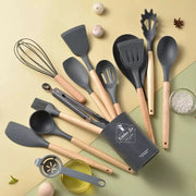 Kit de Utensílios de Cozinha de Silicone com 12 Peças Kit de Utensílios de Cozinha de Silicone com 12 Peças Bellaffina Preto 