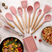 Kit de Utensílios de Cozinha de Silicone com 12 Peças Kit de Utensílios de Cozinha de Silicone com 12 Peças Bellaffina Rosa 